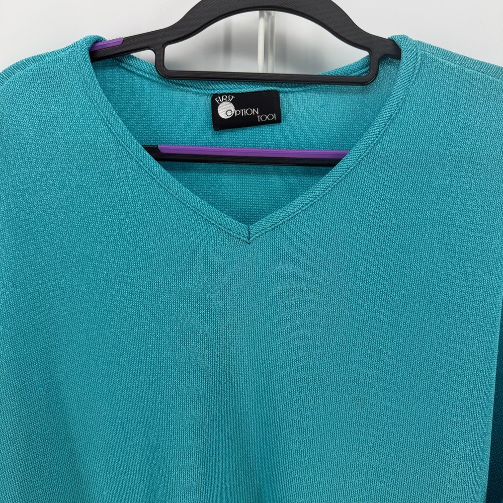 First Option Too! Knit Top Women 3X Teal VNeck Short Sleeve Plus Size Casual 90s - Picture 3 of 6